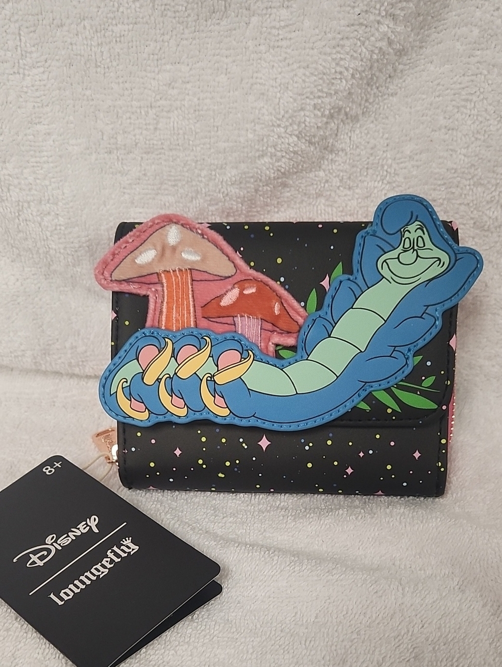 Loungefly Alice In Wonderland Wallet with Blue Caterpillar  Pink Mushrooms Patch